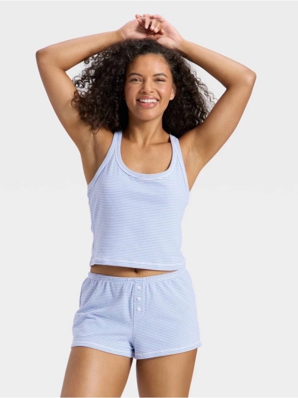 Wild Fable Women's Light Blue Striped Ribbed Tank & Short Pajama Set